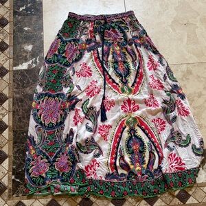 Elegant Paisley Maxi Skirt in Pink and Green